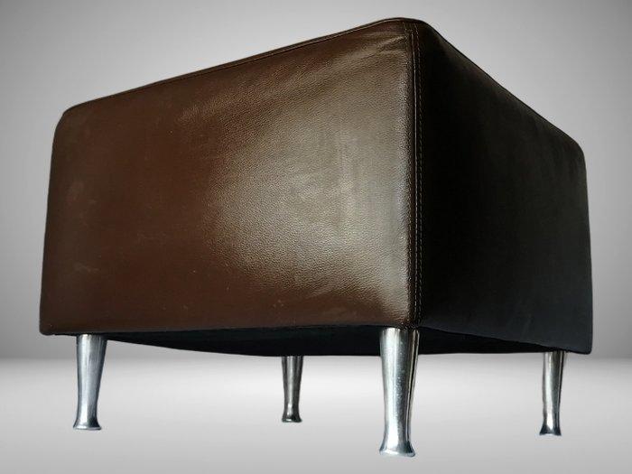 Poef - Echt leer, aluminium, bruinkleur - Poef met, Huis en Inrichting, Overige Huis en Inrichting