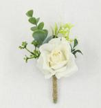 Luxe corsage, corsage van zijdebloemen wit/groen boutonnière, Huis en Inrichting, Woonaccessoires | Kunstplanten en Kunstbloemen