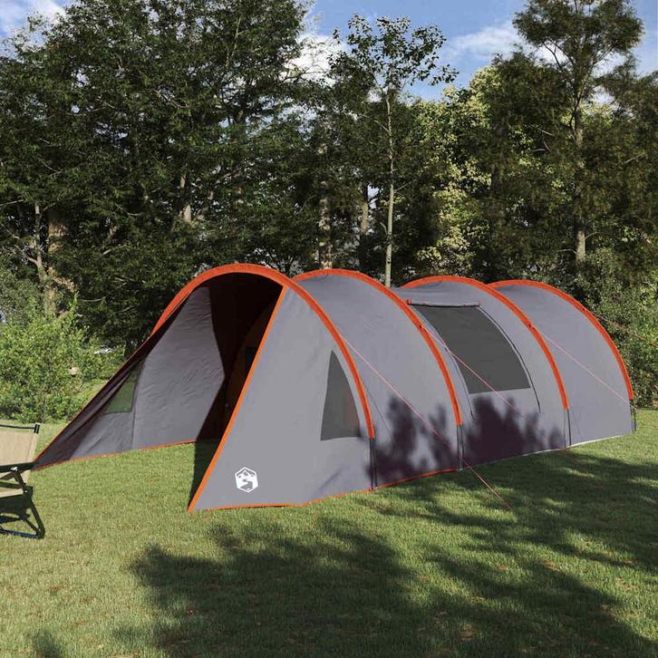 vidaXL Tunneltent met dak Grijs en Oranje 778 x 356 x 210 cm, Caravans en Kamperen, Tenten, Nieuw, Verzenden