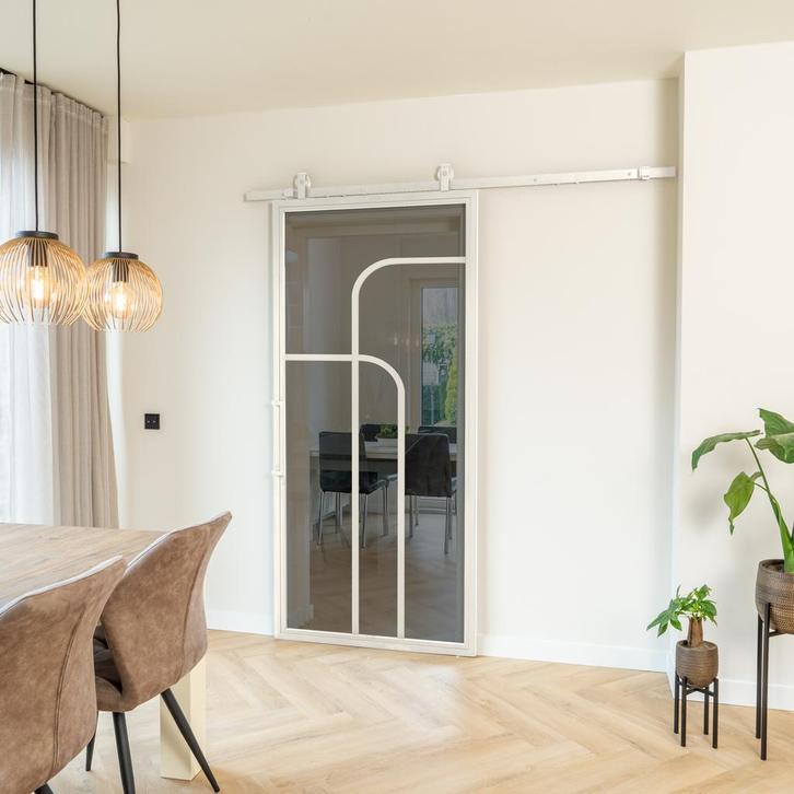 Stalen Schuifdeur - Wit - 4 Vlaks rond - Rook glas, Doe-het-zelf en Verbouw, Kozijnen en Schuifpuien, Inclusief glas, Nieuw, Metaal