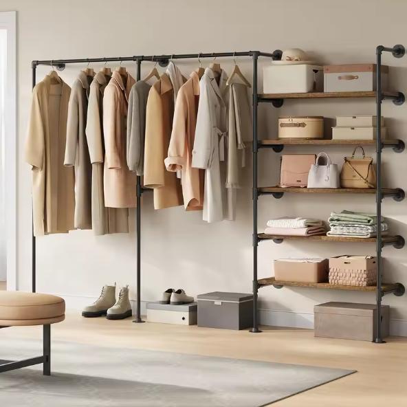 Wandgemonteerd Industrieel Kledingrek met MDF-Planken Wandka, Huis en Inrichting, Kasten | Overige, Nieuw, Verzenden