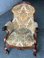 Fauteuil - Damask katoen, Hout - Fauteuil van mahoniehout