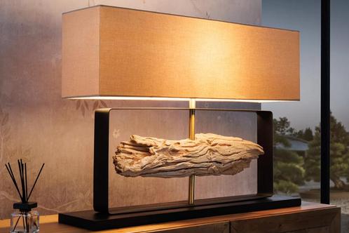 Tafellamp Rousilique 60cm Lampenkap Naturel Beige Teak - 446, Huis en Inrichting, Lampen | Tafellampen, Nieuw, Ophalen of Verzenden