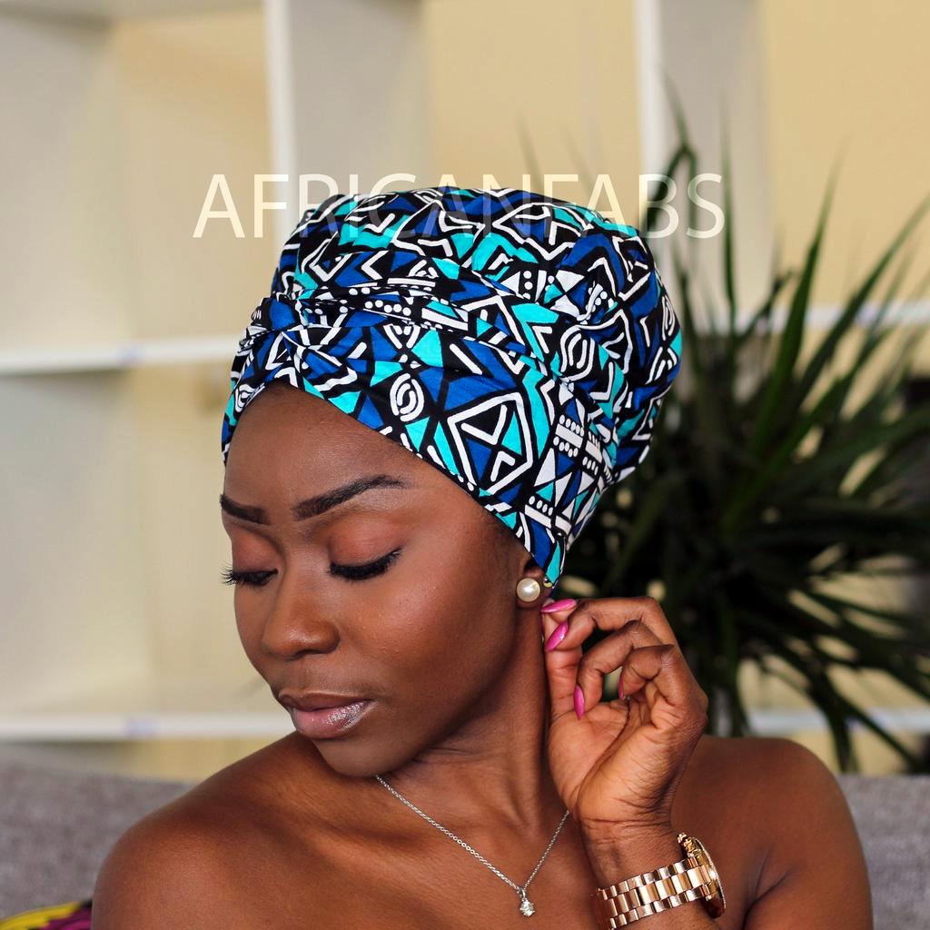 Easy headwrap hoofddoek - Satijnen binnenkant - Blauw / tu — Hoeden Petten —