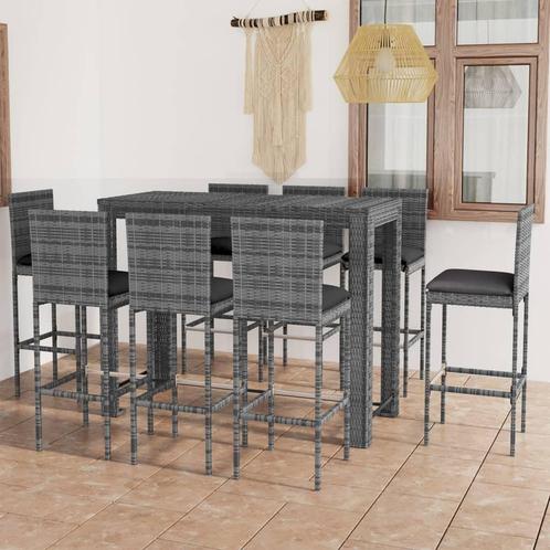 vidaXL 9-delige Tuinbarset met antracietkleurige kussens, Tuin en Terras, Tuinsets en Loungesets, Nieuw, 8 zitplaatsen, Rotan