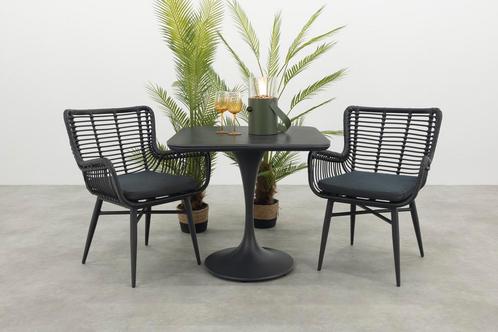 Jasmine/Toscara bistroset 80x80 cm. - Zwart/Keramiek, Tuin en Terras, Tuinsets en Loungesets, Tuinset, Nieuw, Wicker, Verzenden