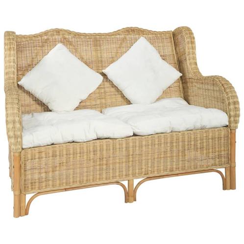 vidaXL Bank 2-zits natuurlijk rattan en linnen, Huis en Inrichting, Banken | Bankstellen, Nieuw, Minder dan 150 cm, Riet of Rotan