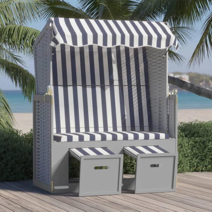 vidaXL Strandstoel met luifel poly rattan en massief hout, Tuin en Terras, Ligbedden, Nieuw, Verzenden