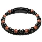 Fako Bijoux® - Leren Natuurstenen Armband Heren - Zwart Leer, Sieraden, Tassen en Uiterlijk, Armbanden, Verzenden, Nieuw