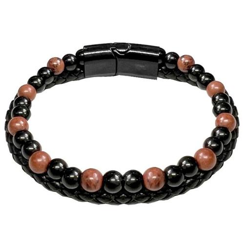 Fako Bijoux® - Leren Natuurstenen Armband Heren - Zwart Leer, Sieraden, Tassen en Uiterlijk, Armbanden, Verzenden