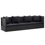 vidaXL Tuinbed met kussens poly rattan zwart, Tuin en Terras, Verzenden, Nieuw