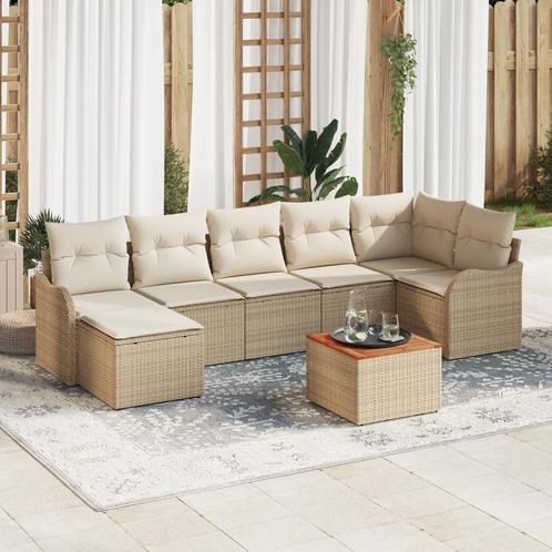 vidaXL Tuin Sofa Set 8 pcs Beige, wit Groot Riet, hout, Tuin en Terras, Tuinsets en Loungesets, Nieuw, Rotan, Verzenden