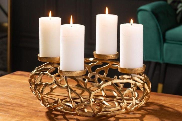 Elegante kandelaar ABSTRACT 38cm gouden takkenkrans voor 4, Huis en Inrichting, Woonaccessoires | Overige, Ophalen of Verzenden