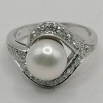 Ring - 14 karaat Witgoud - 0.30ct. tw. Parel - Diamant, Nieuw