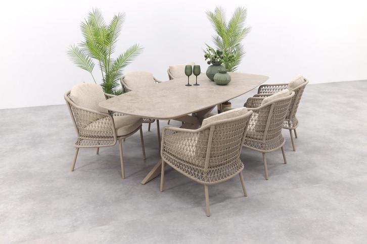 4SO Puccini/Prado Deens ovale 6-persoons tuinset 240x105 cm., Tuin en Terras, Tuinsets en Loungesets, Tuinset, Nieuw, Rvs, Verzenden