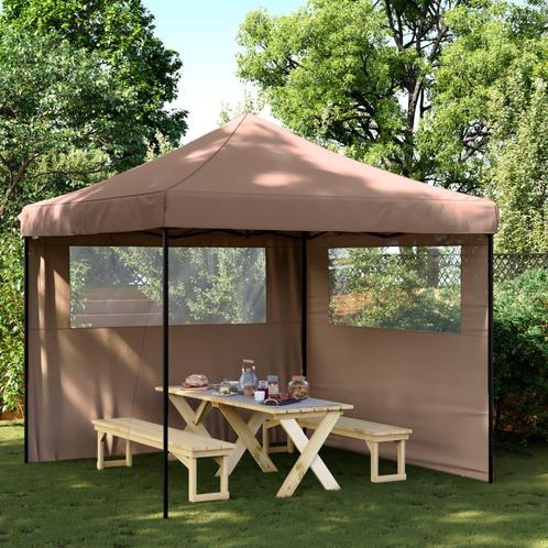 vidaXL Partytent inklapbaar pop-up met 2 zijwanden bruin, Tuin en Terras, Partytenten, Partytent, Nieuw, Verzenden