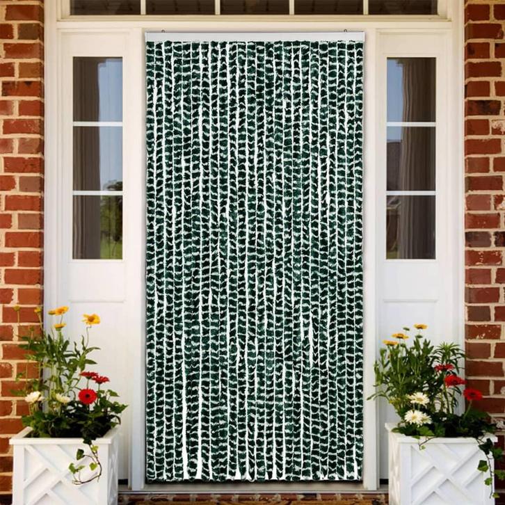 vidaXL Vliegengordijn 100x220 cm chenille groen en wit, Huis en Inrichting, Stoffering | Gordijnen en Lamellen, Groen, Nieuw, Verzenden