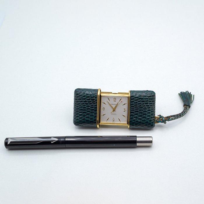 Horloge voor tas - Teriam - Staal en groen leer - 1950-1960, Antiek en Kunst, Antiek | Klokken