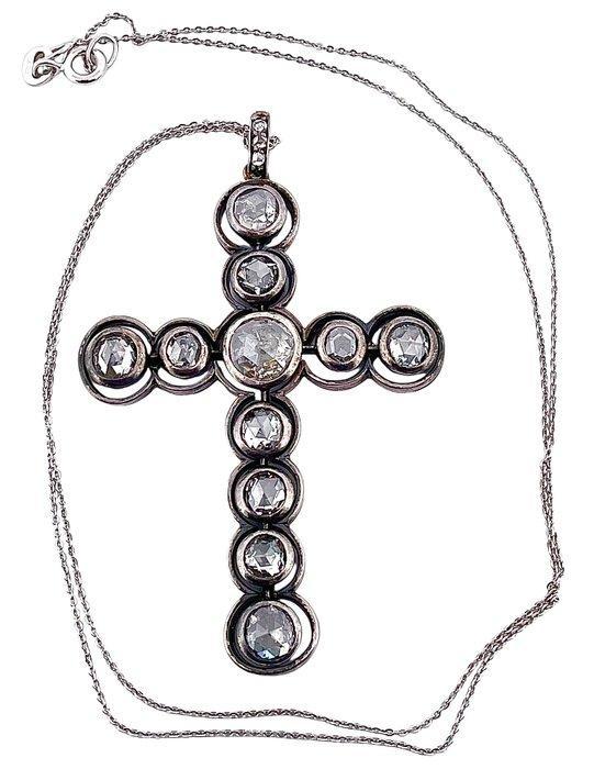 Halsketting - 18 karaat Witgoud, Zilver Diamant (Natuurlijk), Sieraden, Tassen en Uiterlijk, Kettingen