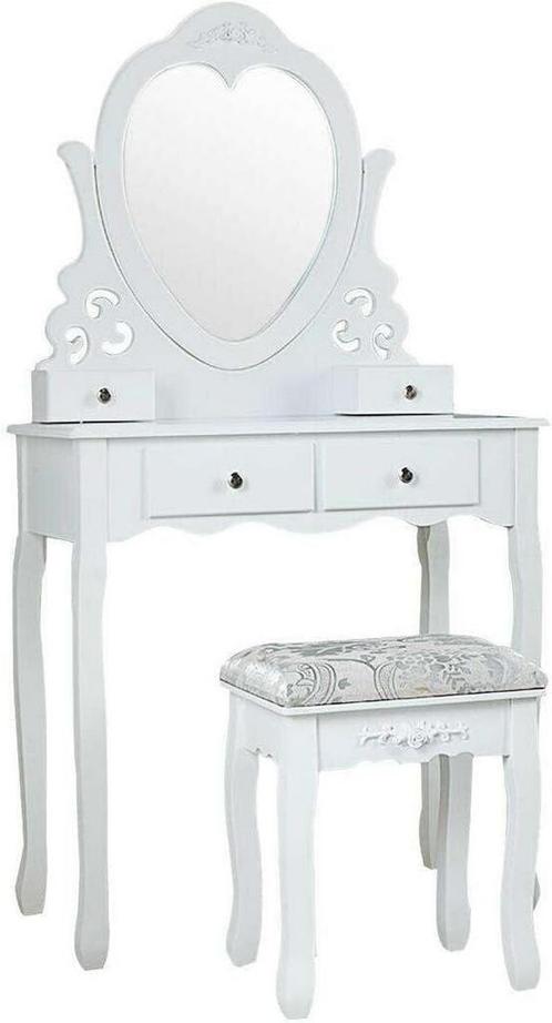 Kaptafel - met hartvormige spiegel & krukje - 50x30x136cm..., Huis en Inrichting, Tafels | Kaptafels, Nieuw, Ophalen of Verzenden