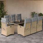 vidaXL 9-delige Tuinset met kussens poly rattan gemengd, Nieuw, 8 zitplaatsen, Tuinset, Verzenden