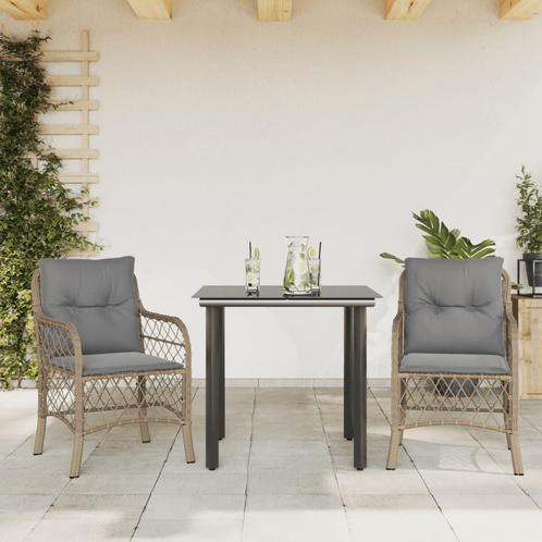 vidaXL 3-delige Bistroset met kussens poly rattan gemengd, Tuin en Terras, Tuinsets en Loungesets, Nieuw, 2 zitplaatsen, Rotan