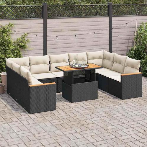 vidaXL 10-delige Loungeset met kussens poly rattan acacia, Tuin en Terras, Tuinsets en Loungesets, Loungeset, Nieuw, Rotan, Verzenden