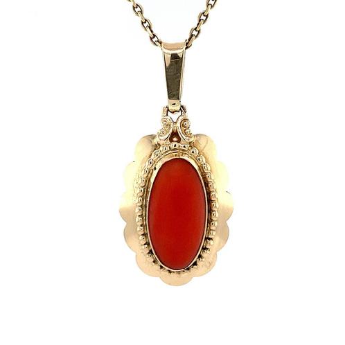 Gouden hanger met bloedkoraal 14 krt, Sieraden, Tassen en Uiterlijk, Kettinghangers, Nieuw, Ophalen of Verzenden