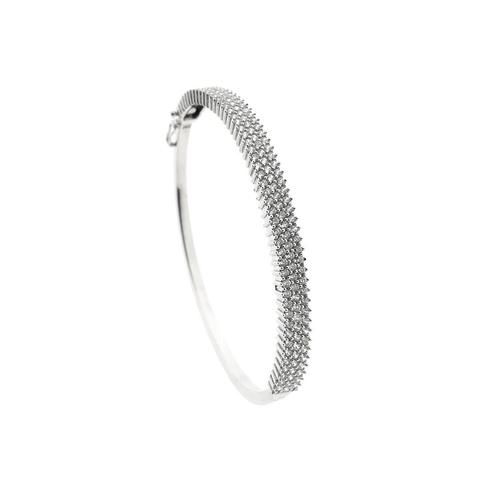 Witgouden slavenarmband; cluster van zirconia steentjes..., Sieraden, Tassen en Uiterlijk, Armbanden, Overige kleuren, Gebruikt