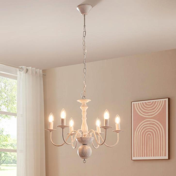 Kroonluchter Berkeley 6-lichts klassiek vintage wit lux.pro, Huis en Inrichting, Lampen | Kroonluchters, Verzenden