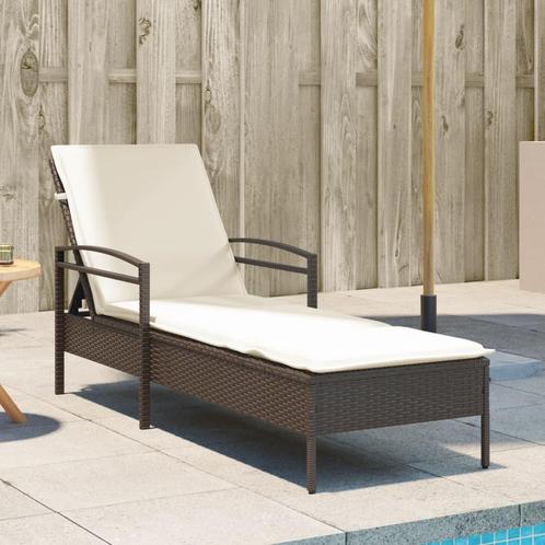 vidaXL Ligbed met kussen 63x200x81 cm poly rattan bruin, Tuin en Terras, Ligbedden, Nieuw, Verzenden