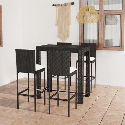 vidaXL 5-delige Tuinbarset met kussens poly rattan zwart, Tuin en Terras, Tuinsets en Loungesets, Nieuw, 4 zitplaatsen, Rotan