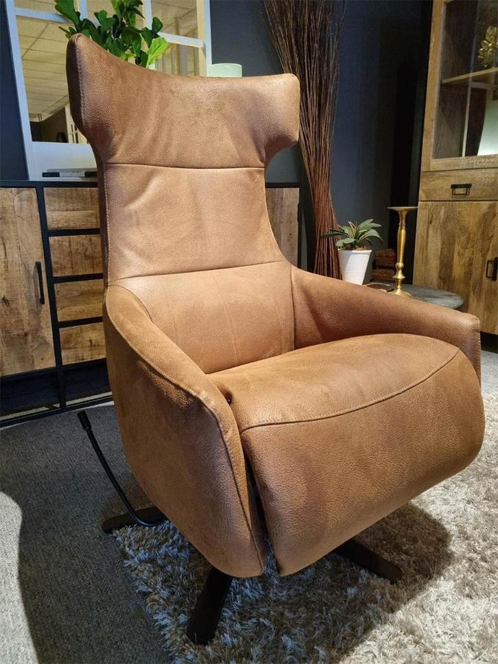 Relaxfauteuil Kampen microvezelstof brandy handbediening, Huis en Inrichting, Fauteuils, 50 tot 75 cm, 75 tot 100 cm, Nieuw, Leer