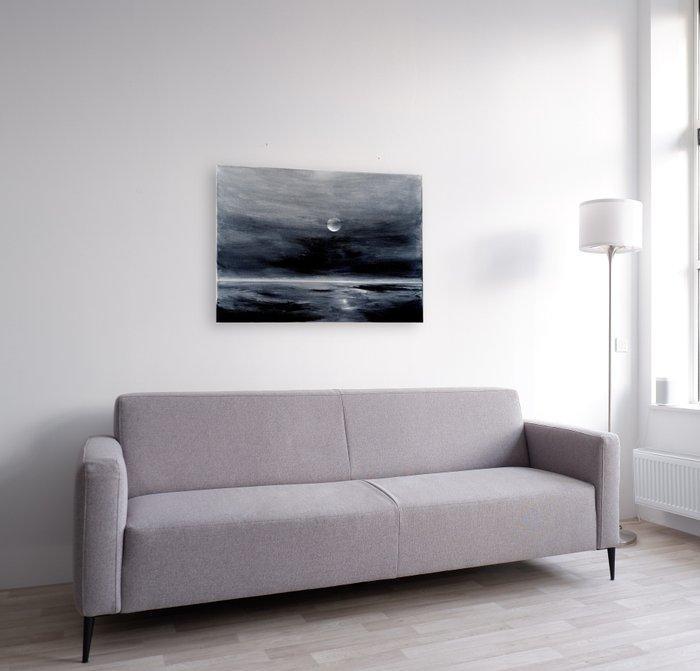Matthieu van Riel - Moonlight. Calm Sea., Antiek en Kunst, Kunst | Schilderijen | Modern