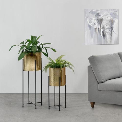 Bloempot op standaard Mol set van 2 zwart en goud, Tuin en Terras, Bloembakken en Plantenbakken, Nieuw, Verzenden