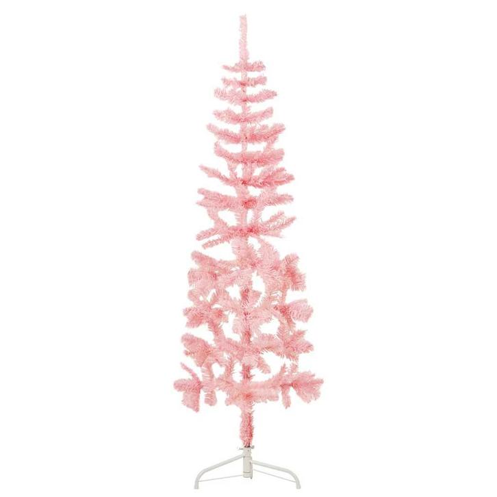 vidaXL Kunstkerstboom half met standaard smal 180 cm roze, Diversen, Kerst, Nieuw, Verzenden