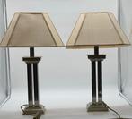 Tafellamp (2) - Vintage metalen tafellampenset met messing
