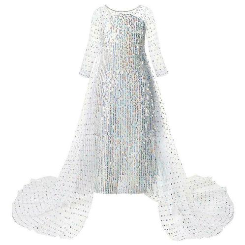 Prinsessenjurk - Witte Elsa jurk met sleep, Kinderen en Baby's, Carnavalskleding en Verkleedspullen, Nieuw, Ophalen of Verzenden