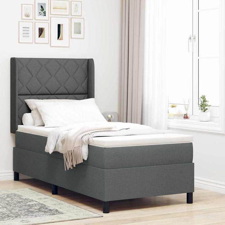 vidaXL Boxspring bed met matras Donkergrijs 100 x 200 cm, Huis en Inrichting, Slaapkamer | Bedden, Grijs, Nieuw, Verzenden