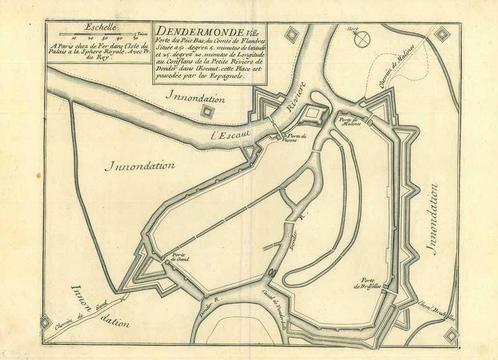Stadsplattegrond van Dendermonde, Antiek en Kunst, Kunst | Etsen en Gravures