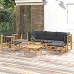 vidaXL 6-delige Loungeset met kussens bamboe donkergrijs, Tuin en Terras, Verzenden, Nieuw, Hout, Loungeset