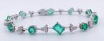 Armband - 18 karaat Witgoud Smaragd - Diamant, Sieraden, Tassen en Uiterlijk, Armbanden, Nieuw