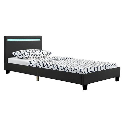 Gestoffeerd Bed Verona - 90 x 200 cm - Zwart - LED verlichti, Huis en Inrichting, Slaapkamer | Bedden, Nieuw, Verzenden