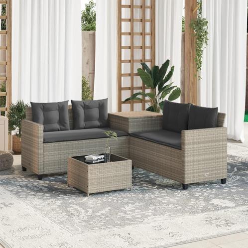 vidaXL Tuinbank met tafel en kussens L-vormig poly rattan, Tuin en Terras, Tuinsets en Loungesets, Nieuw, Rotan, Verzenden