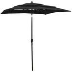 vidaXL Parasol 3-laags met aluminium paal 2x2 m zwart, Verzenden, Nieuw, 2 tot 3 meter