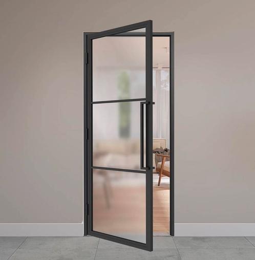 Stalen scharnierdeur met kozijn - 3 vaks - mat glas, Doe-het-zelf en Verbouw, Deuren en Horren