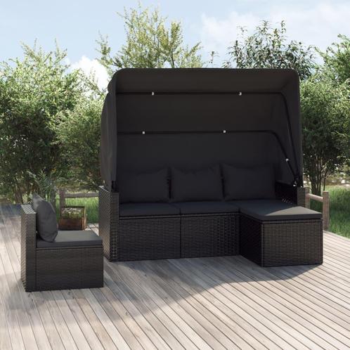 vidaXL 4-delige Loungeset met kussens poly rattan zwart, Tuin en Terras, Tuinsets en Loungesets, Loungeset, Nieuw, 4 zitplaatsen