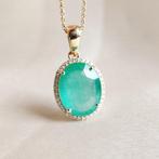 Hanger - 14 karaat Geel goud - 5.88ct. tw. Smaragd - Diamant