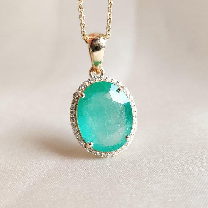 Hanger - 14 karaat Geel goud - 5.88ct. tw. Smaragd - Diamant, Sieraden, Tassen en Uiterlijk, Antieke sieraden