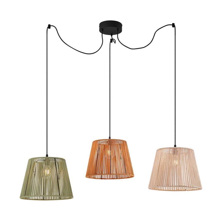 Buiten hanglamp zwart met multicolor kappen van touw, Tuin en Terras, Buitenverlichting, Nieuw, Minder dan 50 watt, Overige materialen